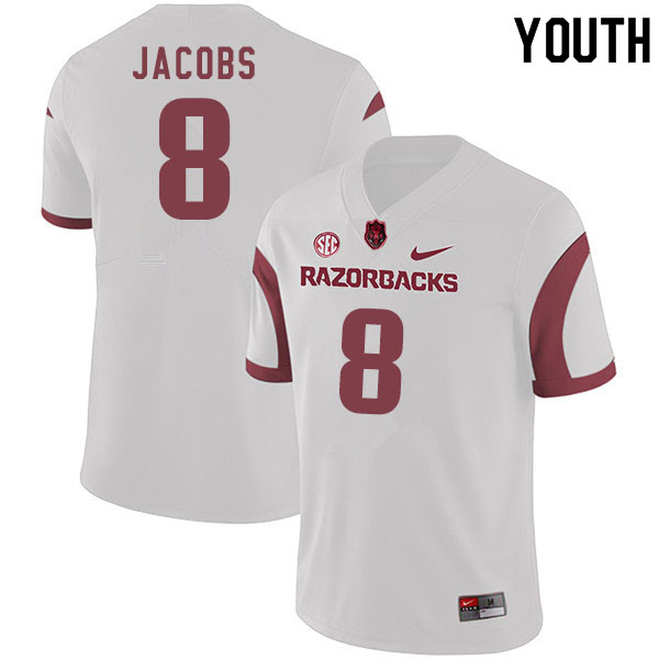 Youth #8 Jerry Jacobs Arkansas Razorbacks College Football Jerseys Sale-White